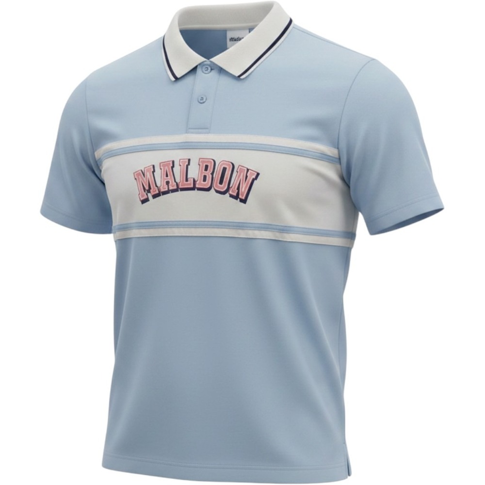 Malbon Golf Mens L Varsity Logo Colorblock Polo Shirt Blue White Korea